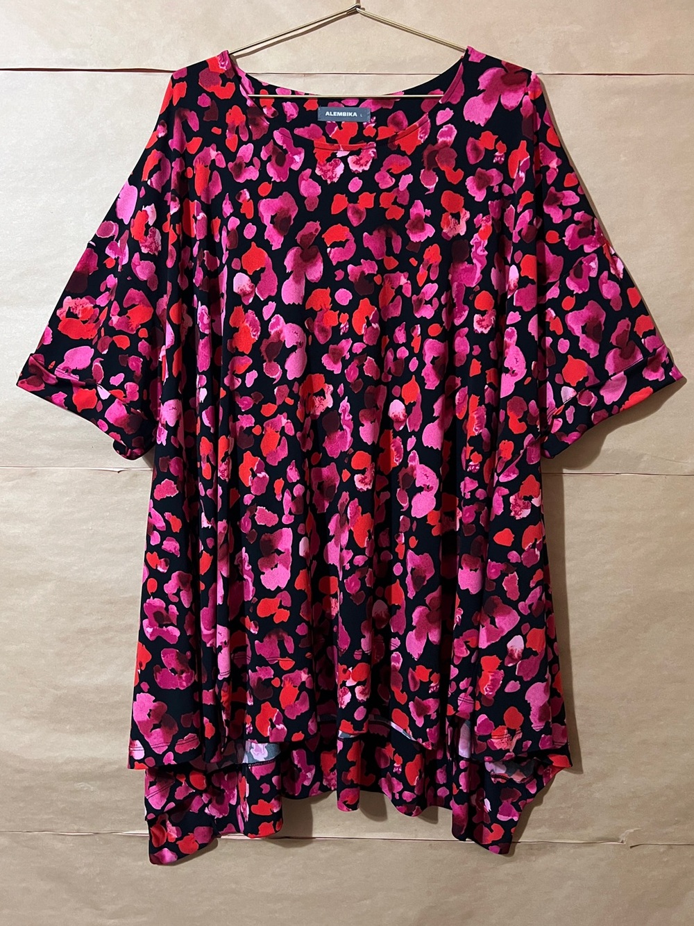 Alembika | Begonia Trapeze Tunic Top Popover Jersey Knit Petals Lagenlook Size L